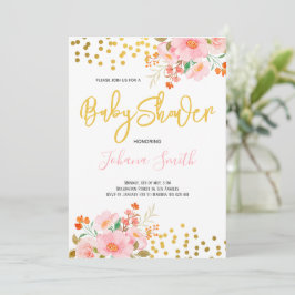 Convites Chuva de Bebê Floral Dourada Primavera Verão 