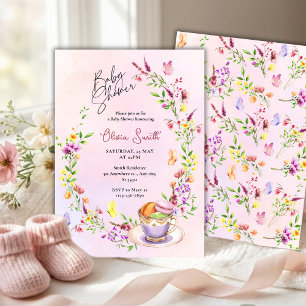 Convites Chuva de Bebê Floral Elegante com Borboletas