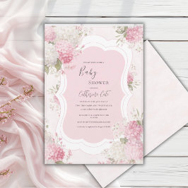 Convites Chuva de Bebê Floral Elegante Hortênsia Rosa