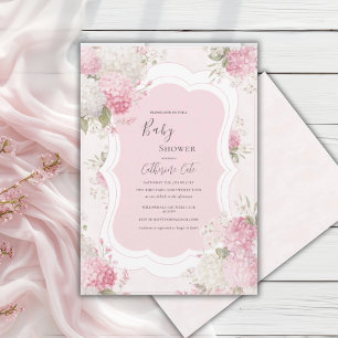 Convites Chuva de Bebê Floral Elegante Hortênsia Rosa