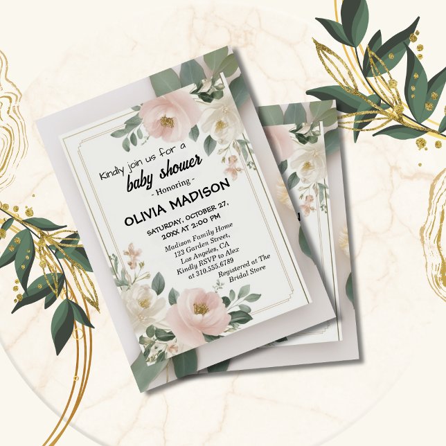 Convites Chuva de Bebê Floral em Aquarela (Criador carregado)