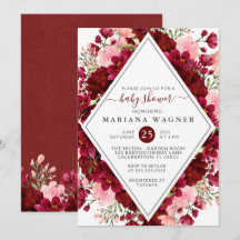 Chuva de Bebê Floral em Aquarela Burgundy e Rosa