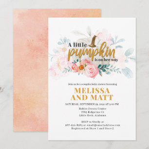 Convites Chuva de Bebê Floral em Aquarela de Abóbora para C