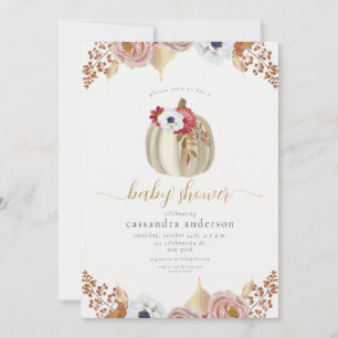 Convites Chuva de Bebê Floral em Aquarela Elegante de Abóbo