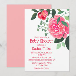 Convites Chuva de Bebê Floral em Aquarela Rosa
