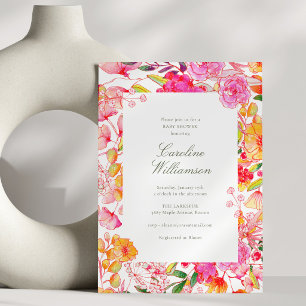 Convites Chuva de Bebê Floral em Aquarela Rosa Brilhante La