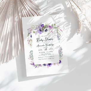 Convites Chuva de Bebê Floral em Aquarela Violeta Pastel De