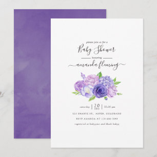 Convites Chuva de Bebê Floral em Aquarela Violeta Ultra