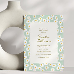 Convites Chuva de Bebê Floral em Verde Hortelã Moderno