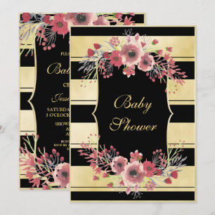Convites Chuva de Bebê Floral em Watercolor com Listras Ele