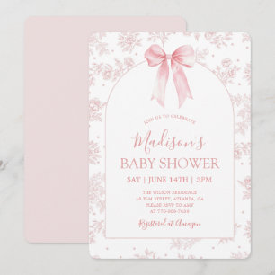 Convites Chuva de Bebê Floral Laço Rosa Toile Francês Vinta