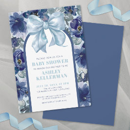 Convites Chuva de Bebê Floral Menino Azul Laço