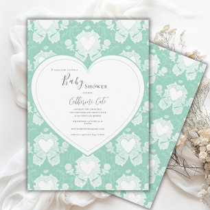Convites Chuva de Bebê Floral Menta Verde Caprichoso Coraçã
