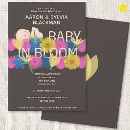 Convites Chuva de Bebê Floral Moderna em Cinza com Impressã