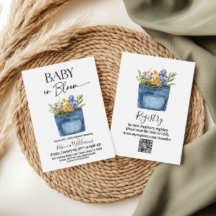 Convites Chuva de Bebê Floral Ocidental em Denim