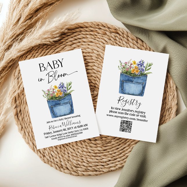 Convites Chuva de Bebê Floral Ocidental em Denim (Criador carregado)