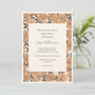 Convites Chuva de Bebê Floral Ocre Terroso Boho Moderno