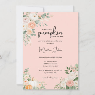 Convites Chuva de Bebê Floral Outono Little Pumpkin Peach