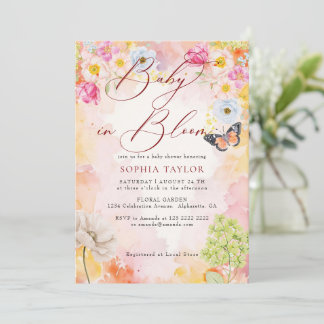 Convites Chuva de Bebê Floral Pastel Elegante Bebê em Flor