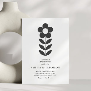 Convites Chuva de Bebê Floral Preto e Branco Minimalista Mo