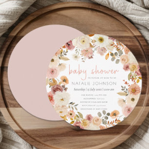 Convites Chuva de Bebê Floral Redonda Suave Outono Primaver