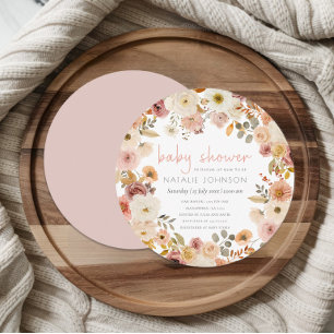 Convites Chuva de Bebê Floral Redonda Suave Outono Primaver