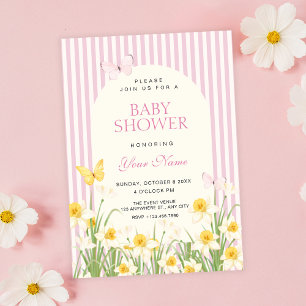 Convites Chuva de bebê floral rosa amarelo