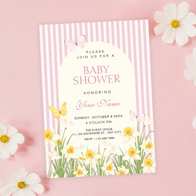 Convites Chuva de bebê floral rosa amarelo (Criador carregado)