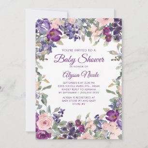 Convites Chuva de Bebê Floral Rosa Elegante Roxo