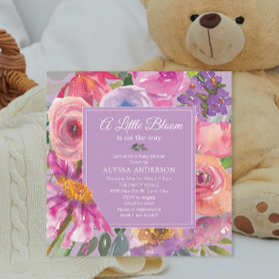 Convites Chuva de Bebê Floral Rosa Roxo Pequeno Florescer