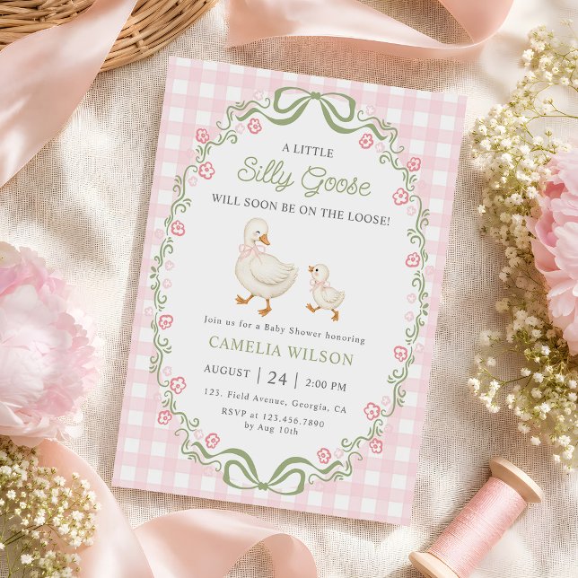 Convites Chuva de Bebê Floral Rosa Silly Goose (Criador carregado)