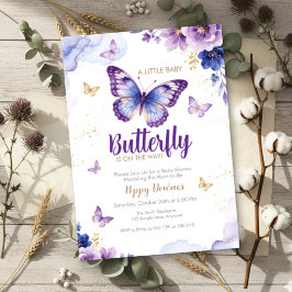 Convites Chuva de Bebê Floral Roxo Azul Borboleta