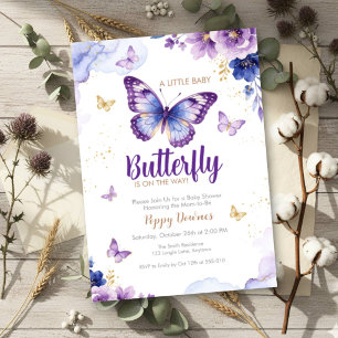 Convites Chuva de Bebê Floral Roxo Azul Borboleta
