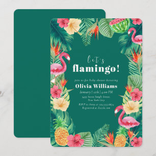 Convites Chuva de Bebê Floral Tropical de Flamingo Verde Le