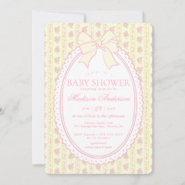 Convites Chuva de Bebê Floral Vintage Amarelo Pastel
