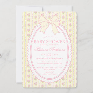 Convites Chuva de Bebê Floral Vintage Amarelo Pastel