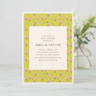 Convites Chuva de Bebê Floral Vintage Jardim Amarelo Rosa