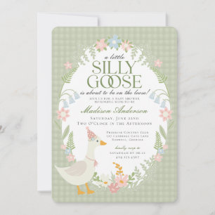 Convites Chuva de Bebê Floral Xadrez Silly Goose Verde