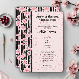 Convites Chuva de Bebê Flores de Cerejeira Primavera Sakura