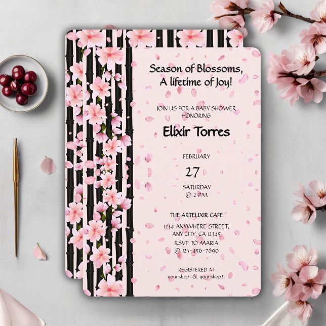 Convites Chuva de Bebê Flores de Cerejeira Primavera Sakura (Criador carregado)