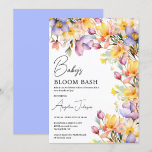 Convites Chuva de Bebê Flores de Vinca Amarela em Aquarela