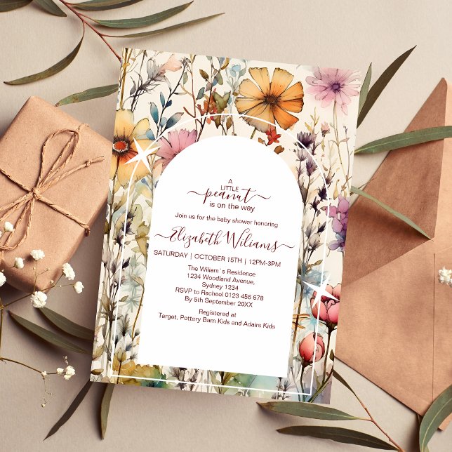 Convites Chuva de Bebê Flores Silvestres Aquarela Boho  (Criador carregado)