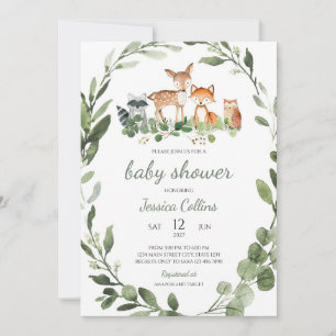Convites Chuva de Bebê Floresta Animais da Floresta Verde
