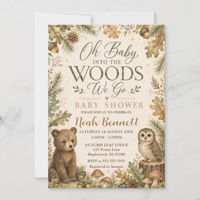 Convites Chuva de Bebê Floresta Em 'Into the Woods' (Frente)