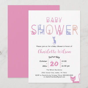 Convites Chuva de Bebê Gatinho Fofo em Cores Pastel