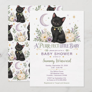 Convites Chuva de Bebê Gatinho Preto Perfeito de Outono