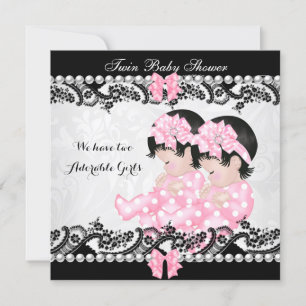 Convites Chuva de Bebê Gêmeas Meninas Lindas Rosa Menina
