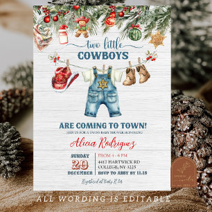 Convites Chuva de Bebê Gêmeos Feriado Western Pequeno Cowbo