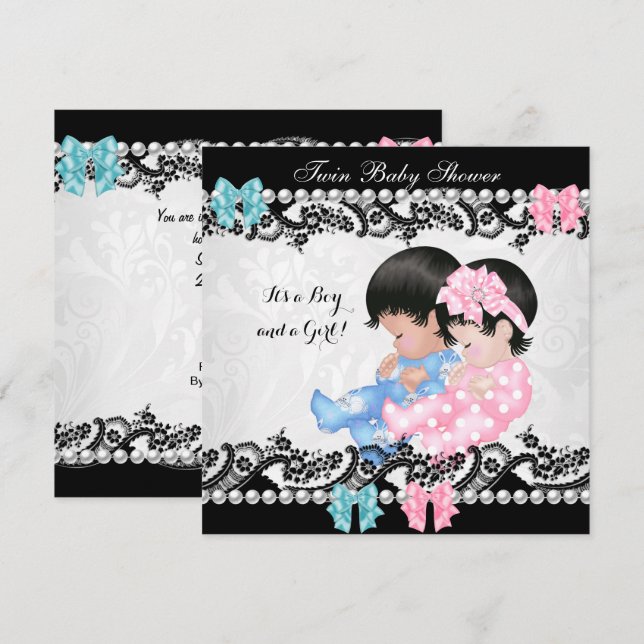 Convites Chuva de Bebê Gêmeos Menina Fofo Rosa Menino Azul (Frente/Verso)