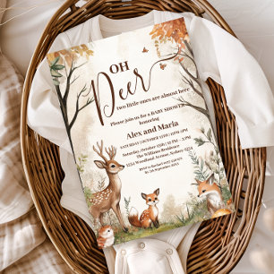Convites Chuva de Bebê Gêmeos Woodland Oh Deer